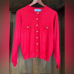Kerri N Kelsey Red Vintage Gold Button Long Sleeve Cardigan Sweater Medium